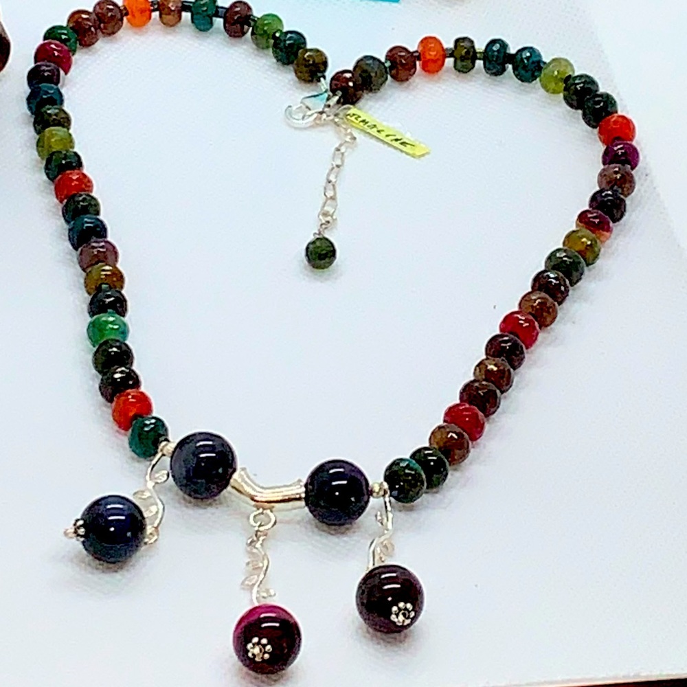 Handcrafted “Sweet Leaf” Fire Agate, Tiger Eye & 925 Necklace & Earring Set